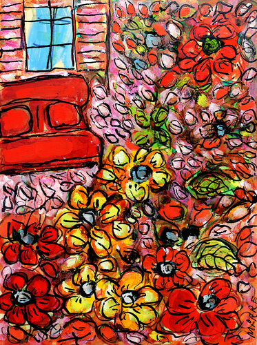 Living room flowers by Jean Mirre, Painting for Sale on Singulart