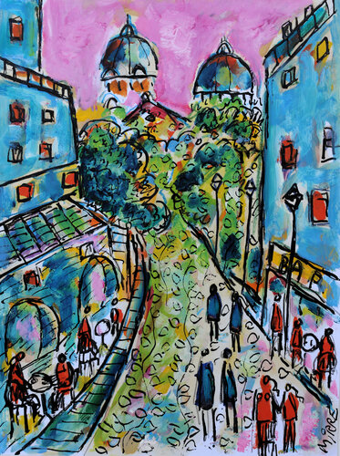 Blue bar, pink sky von Jean Mirre, Malerei kaufen auf Singulart