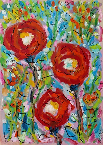 Trois roses di Jean Mirre, Pittura in vendita su Singulart