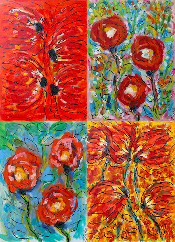 Carmina burana + Trois roses + Innocence et chaos + Victorine par Jean Mirre, Peinture en vente sur Singulart