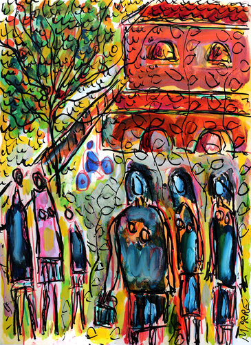 Blue bike by Jean Mirre, Painting for Sale on Singulart