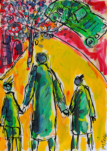 Famille en ville von Jean Mirre, Malerei kaufen auf Singulart