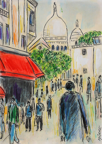 Piétons au Sacré-Cœur di Jean Mirre, Pittura in vendita su Singulart