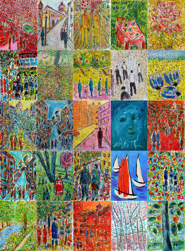 Nature et taxi rouge par Jean Mirre, Peinture en vente sur Singulart