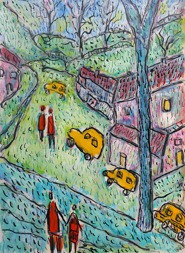 Of cars and men van Jean Mirre, Schilderij te koop op Singulart