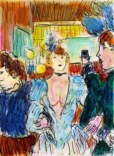 exLa Goulue entrant au Moulin Rouge d'après Toulouse-Lautrec par Jean Mirre, Peinture en vente sur Singulart