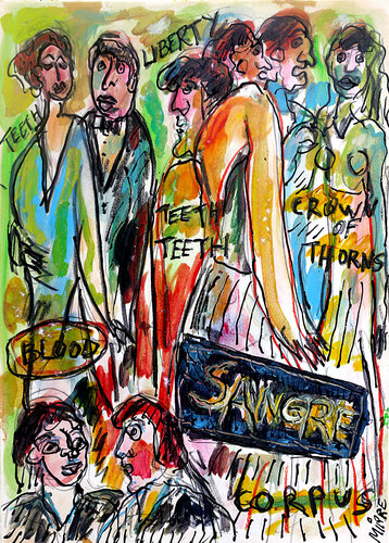 Teeth sangre ( d'après  Beckmann et Basquiat ) van Jean Mirre, Schilderij te koop op Singulart