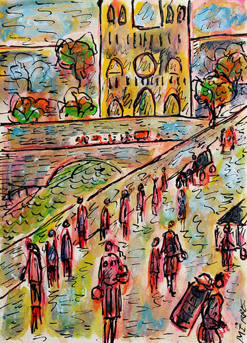 Notre-Dame et gens van Jean Mirre, Schilderij te koop op Singulart