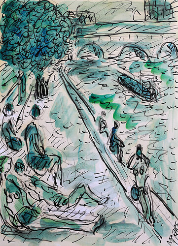 exBain de Seine par Jean Mirre, Peinture en vente sur Singulart