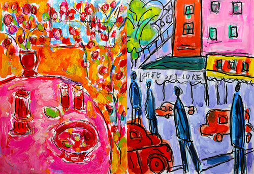 Happy table + Germanopratins par Jean Mirre, Peinture en vente sur Singulart