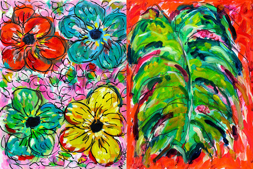 Daisies + Grande feuille par Jean Mirre, Peinture en vente sur Singulart