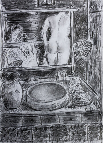 Miroir au dessus d'un lavabo d'après Bonnard van Jean Mirre, Schilderij te koop op Singulart