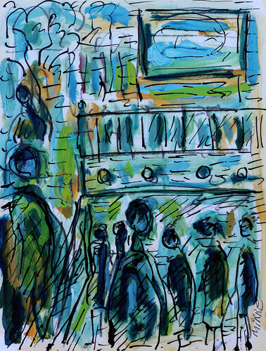 Sortie de métro par Jean Mirre, Peinture en vente sur Singulart