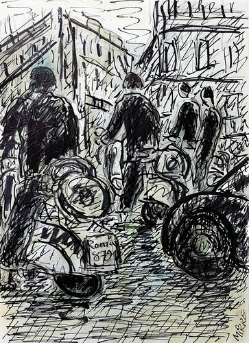 Vespas Roma van Jean Mirre, Schilderij te koop op Singulart