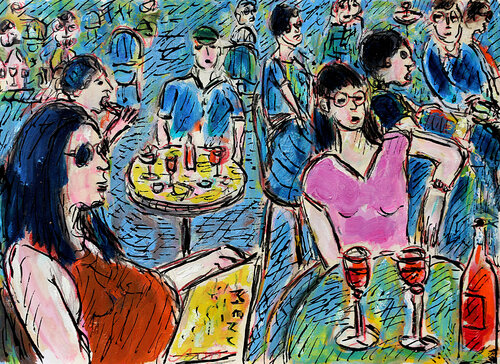Repas en terrasse par Jean Mirre, Peinture en vente sur Singulart