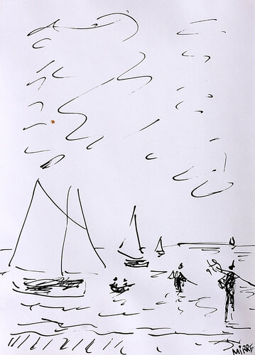 Pêcheurs et voiliers d'après Boudin par Jean Mirre, Peinture en vente sur Singulart