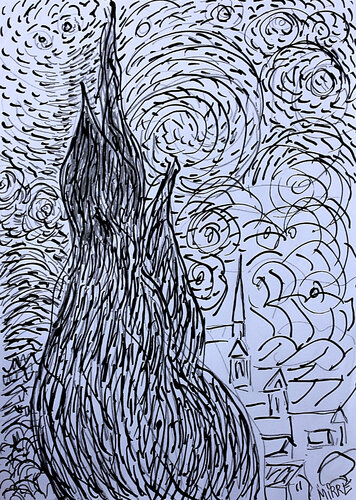 Starry night d'après Van Gogh di Jean Mirre, Pittura in vendita su Singulart