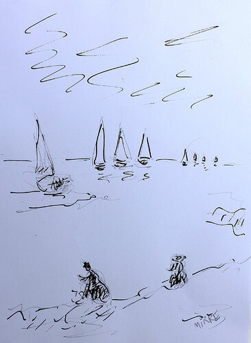 Laveuses près de Trouville d'après Boudin di Jean Mirre, Pittura in vendita su Singulart