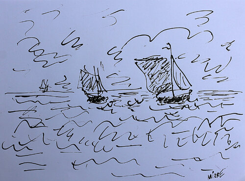 Voiliers au large de Trouville d'après Boudin van Jean Mirre, Schilderij te koop op Singulart