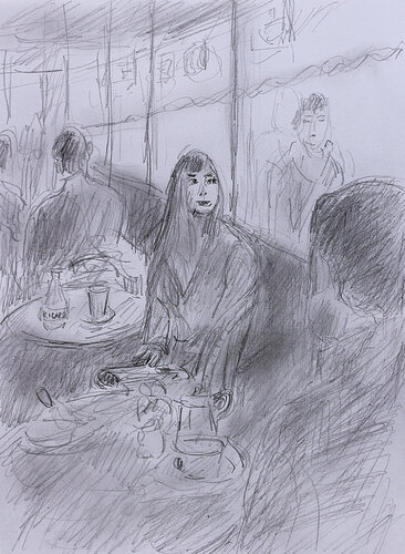 exJeune femme au café par Jean Mirre, Peinture en vente sur Singulart
