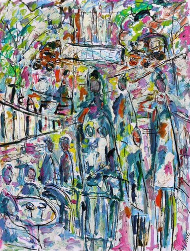 Glaces au café di Jean Mirre, Pittura in vendita su Singulart