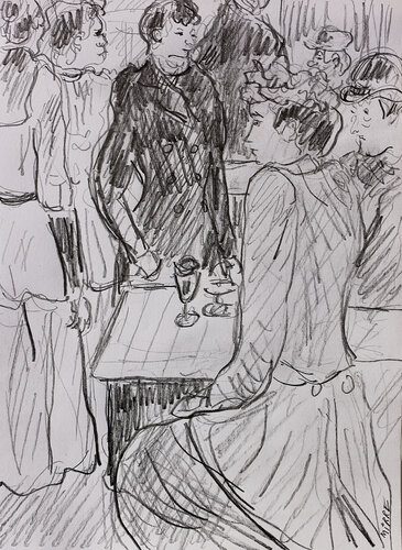 Au café d'après Toulouse-Lautrec di Jean Mirre, Pittura in vendita su Singulart