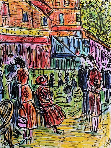 Terrasse à Paris by Jean Mirre, Painting for Sale on Singulart