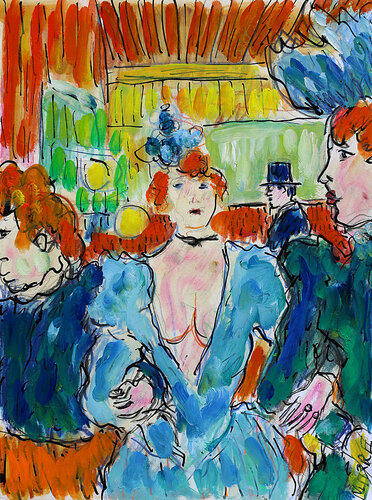 La Goulue entrant au Moulin Rouge d'après Toulouse-Lautrec de Jean Mirre, Pintura a la venta en Singulart
