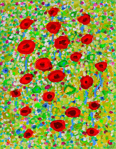 Red nymphéas van Jean Mirre, Schilderij te koop op Singulart