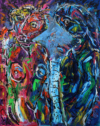 Une femme et un homme van Jean Mirre, Schilderij te koop op Singulart