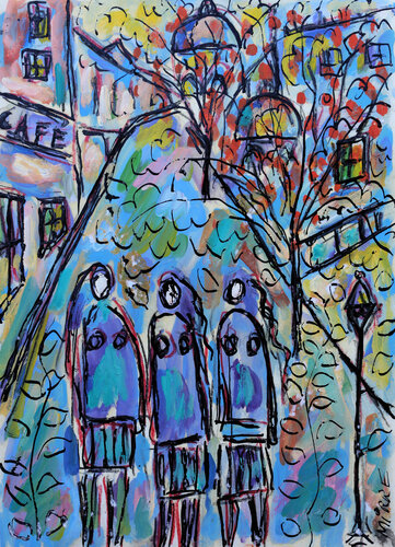 Café croissants Paris by Jean Mirre, Painting for Sale on Singulart