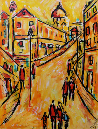 Les dimanches en ville by Jean Mirre, Painting for Sale on Singulart