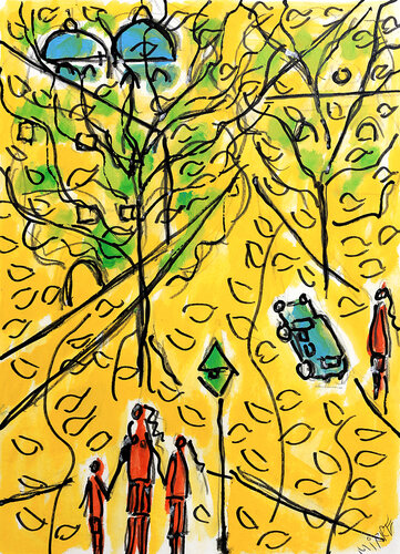 Promenade jaune van Jean Mirre, Schilderij te koop op Singulart