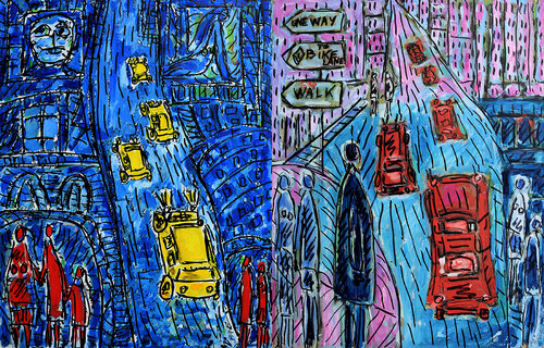 Pagan stained glass + Bike Lane by Jean Mirre, Painting for Sale on Singulart