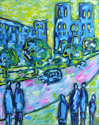 Touristes à Notre-Dame de Paris par Jean Mirre, Peinture en vente sur Singulart
