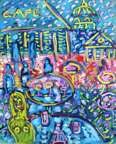 Café proche par Jean Mirre, Peinture en vente sur Singulart