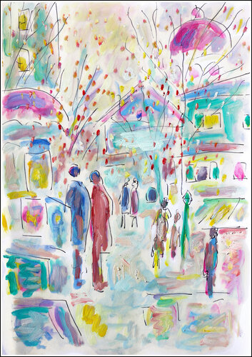 PLACE DU BONHEUR by Jean Mirre, Work on Paper for Sale on Singulart