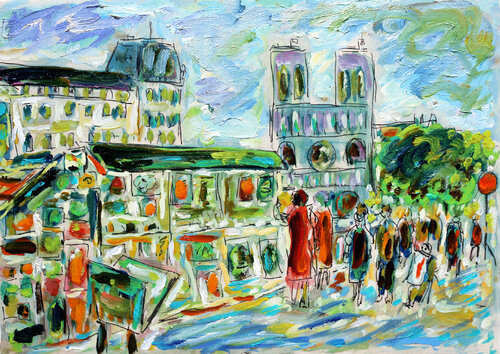 Notre-Dame et bouquinistes van Jean Mirre, Werk op papier te koop op Singulart