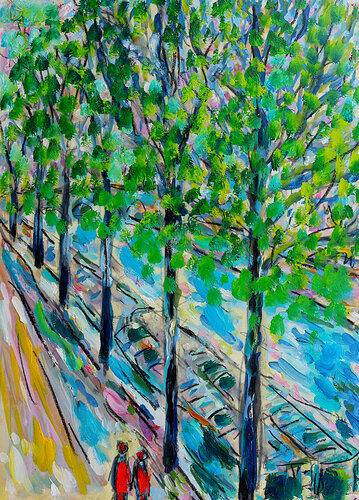 La Seine et ses péniches van Jean Mirre, Werk op papier te koop op Singulart