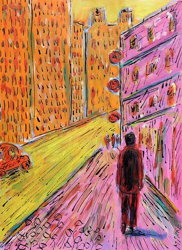 Walking Pink City von Jean Mirre, Werk auf Papier kaufen auf Singulart