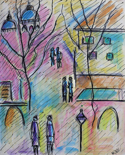 Dreamy Place du Tertre by Jean Mirre, Work on Paper for Sale on Singulart