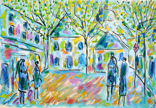 La place sans impôts par Jean Mirre, Œuvre sur papier en vente sur Singulart