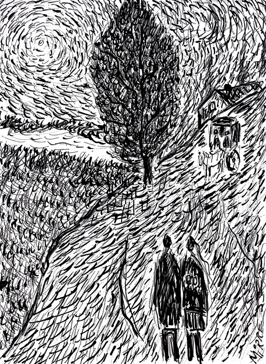 Couple et calèche d'après Van Gogh Jean Mirre