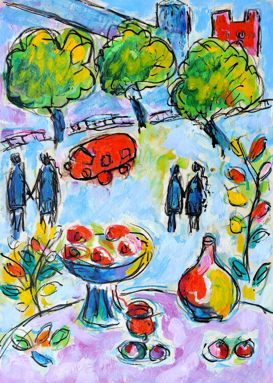 Purple tablecloth Jean Mirre