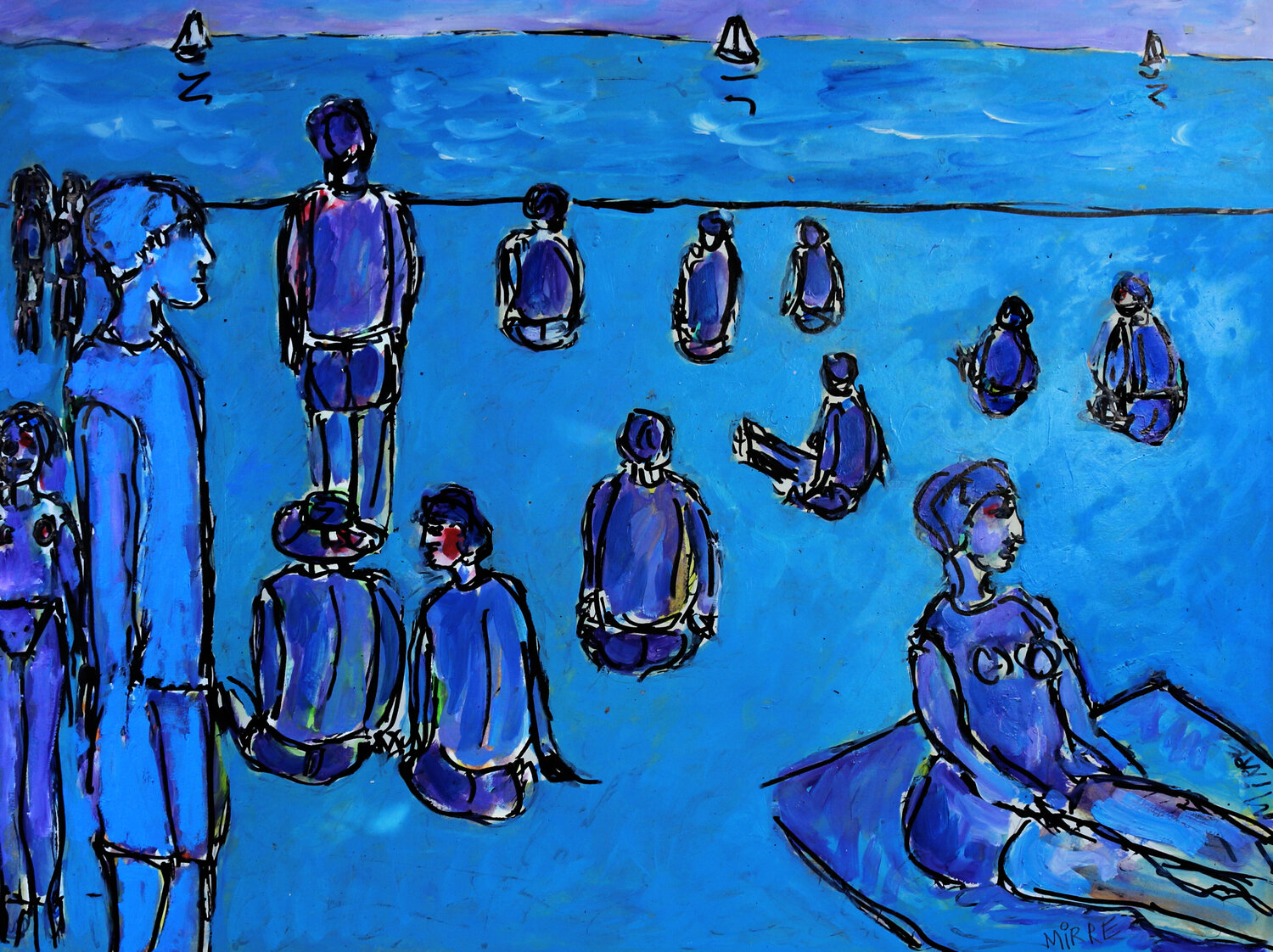 Tous à la plage Jean Mirre Work on Paper for sale
