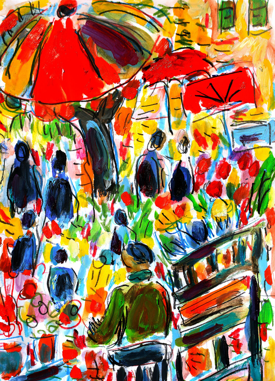 exMarché aux fleurs d'après Savary Jean Mirre Werk auf Papier zu verkaufen