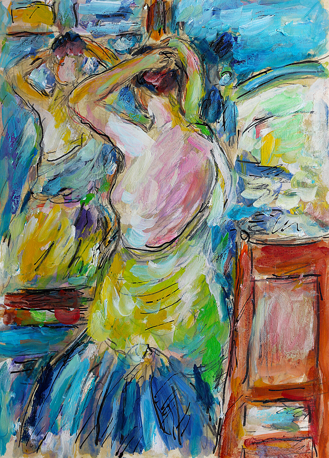 Devant le psyché d'après Berthe Morisot Jean Mirre Originalgemälde zu verkaufen