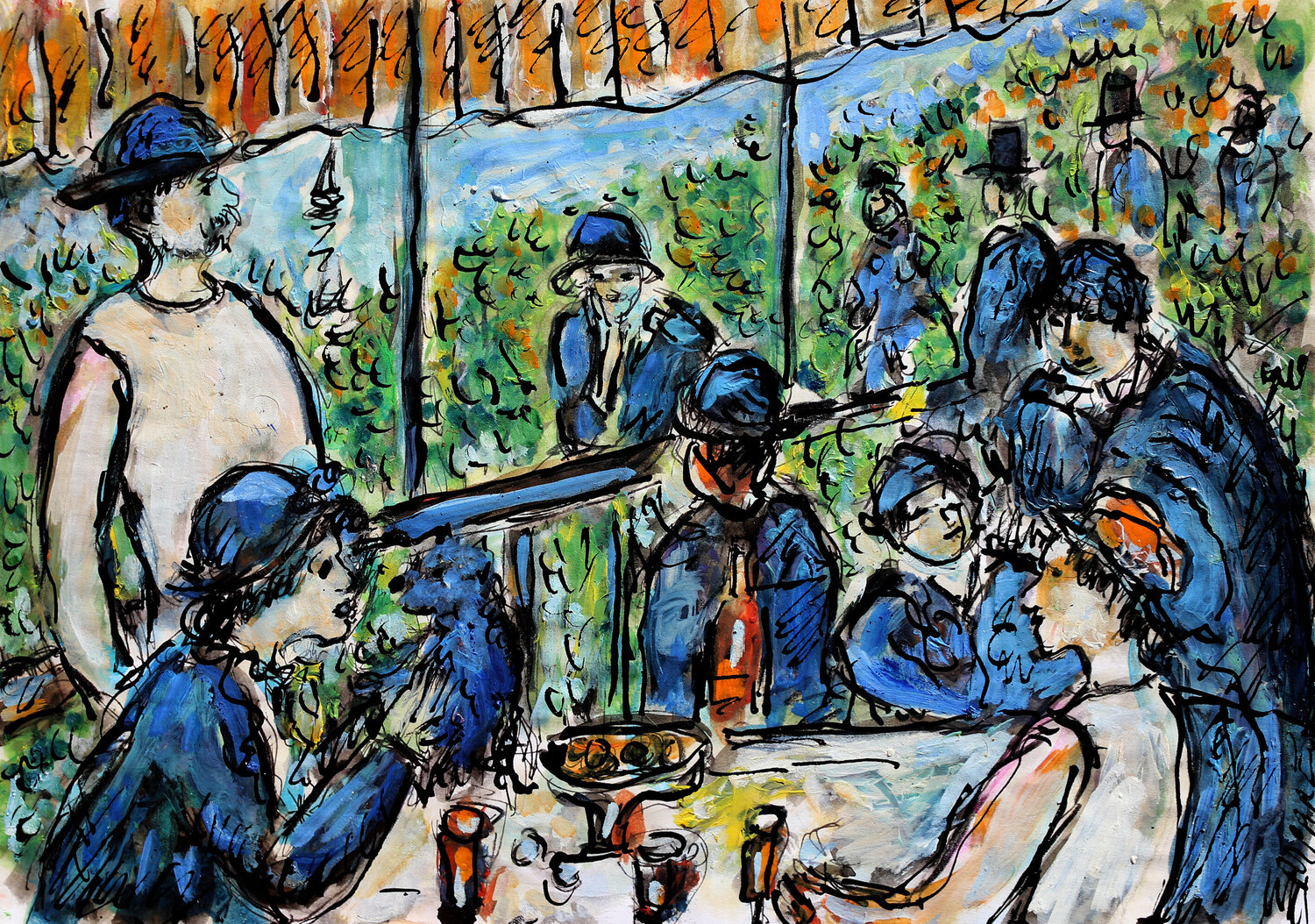 Le déjeuner d'après Renoir Jean Mirre Originalgemälde zu verkaufen