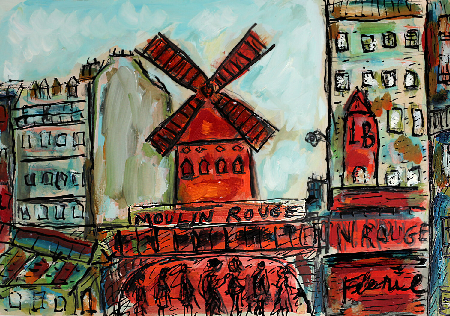 Moulin Rouge Jean Mirre Dipinto originale in vendita