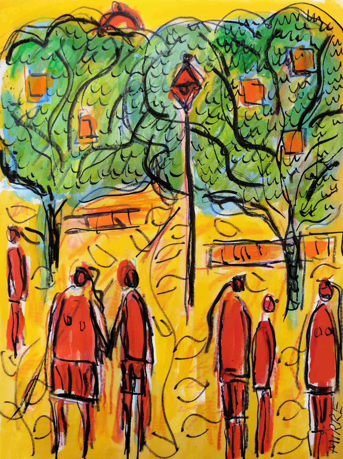 Sous le réverbère Jean Mirre Dipinto originale in vendita